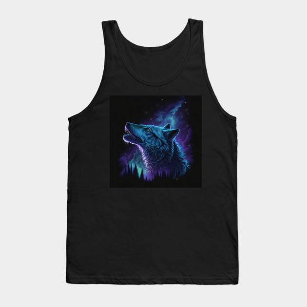 Galaxy Colourful Wolf Howling Art Tank Top by The Print Palace